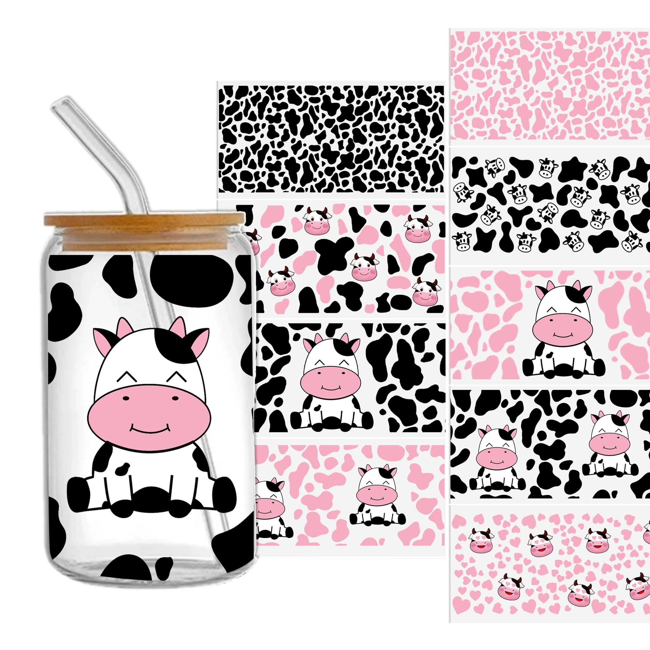 Pink Cow Print 16 oz. Glass Cup