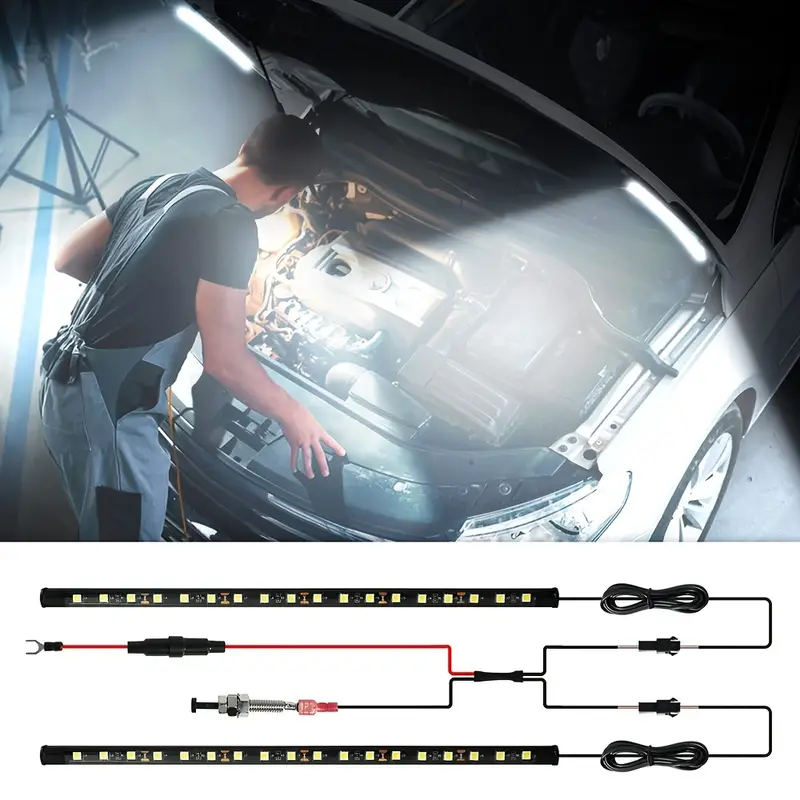 1 Juego de luces LED para debajo del capó del coche, impermeables, 12 V,  tira de luces LED para coche, barras, luces de inspección de trabajo para el