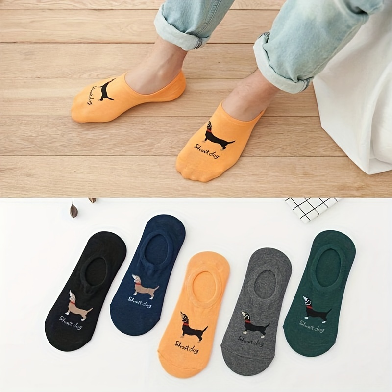 

5 Pairs Of Men's Puppy Pattern Liner Anklets Socks, Cotton Comfy Breathable Soft Sweat Absorbent Socks For Men's Outdoor Wearing