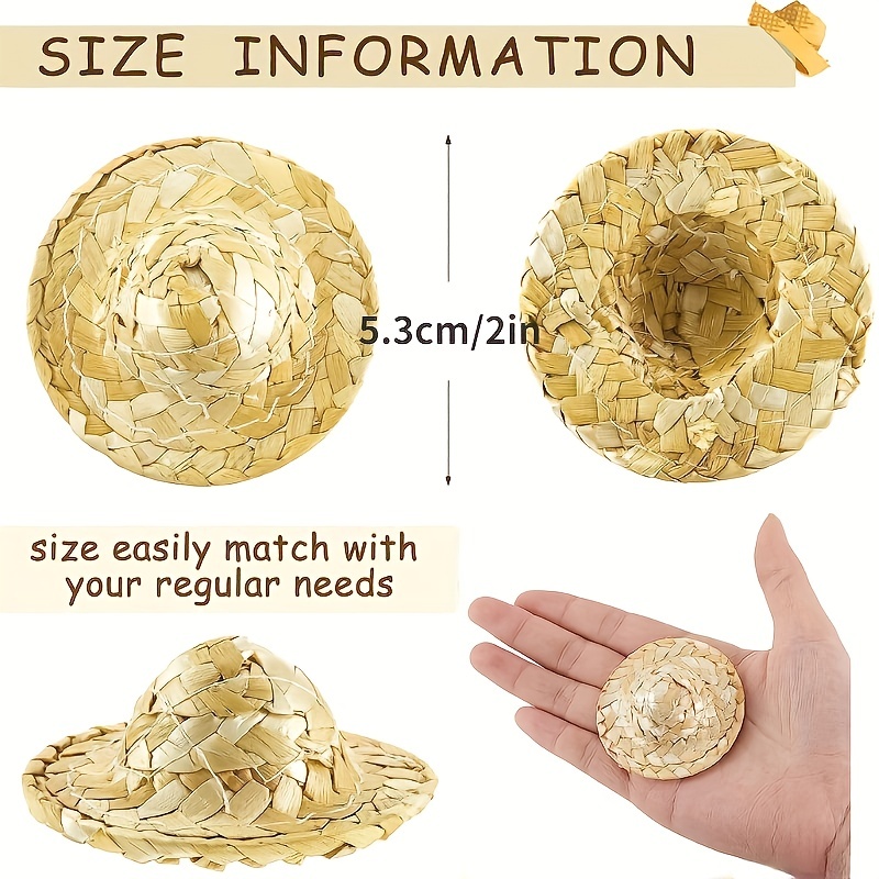 1 sombrero de paja de muchos tamaños, miniatura a ala grande a ala (10  pulgadas)