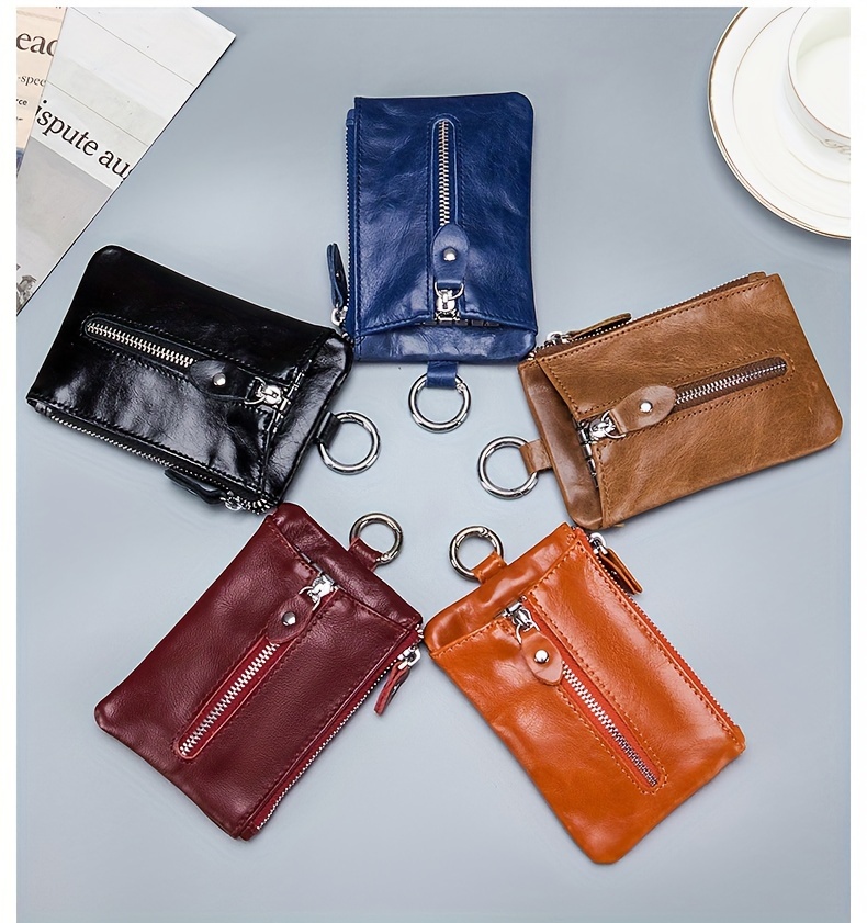 Men's Simple Key Holder Genuine Leather Keychain Coin Purse - Temu