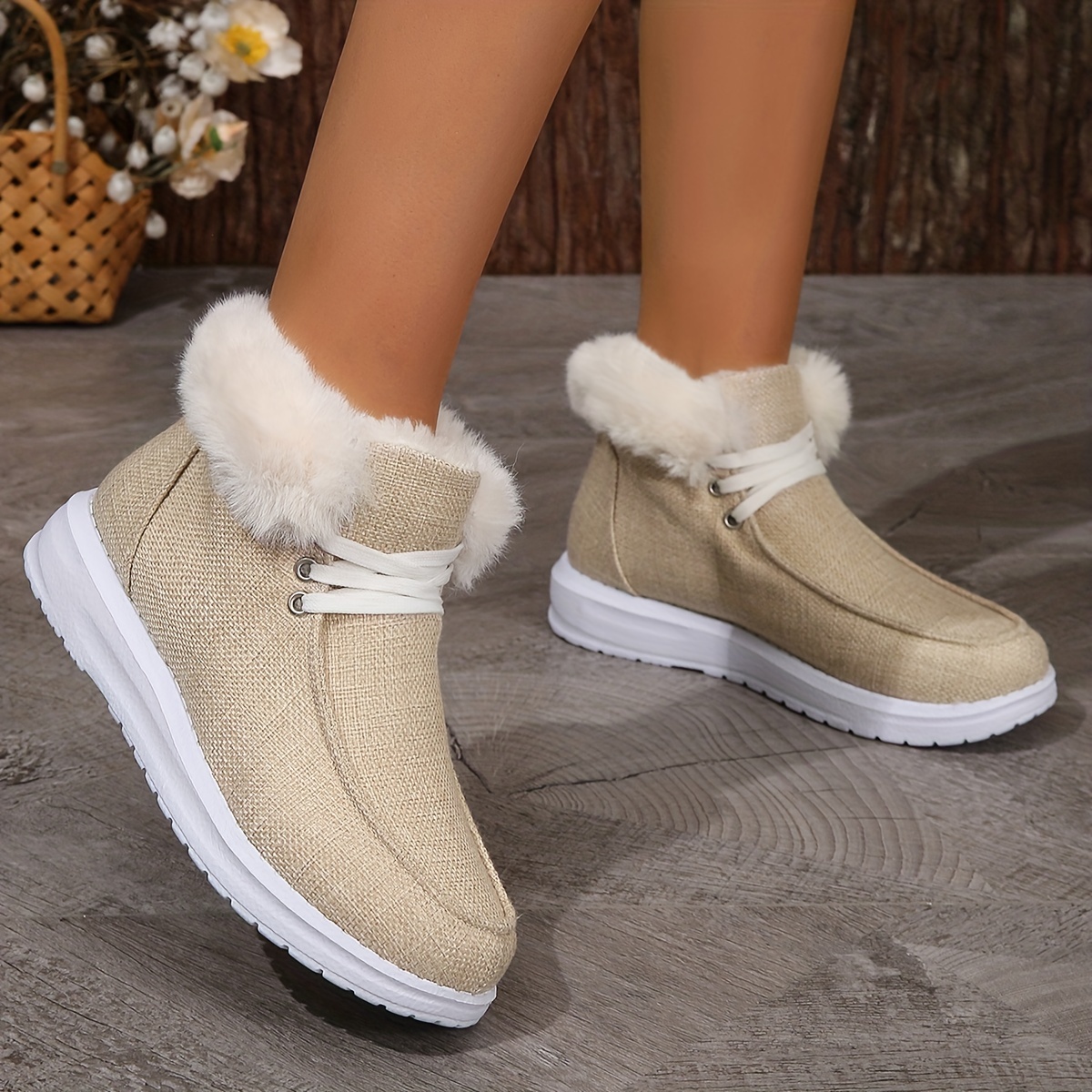 fur fleece lined thermal flat snow shoes comfortable lightweight winter keep warm boat shoes loafers shoes casual versatile non slip wear resistance ankle walking shoes details 5