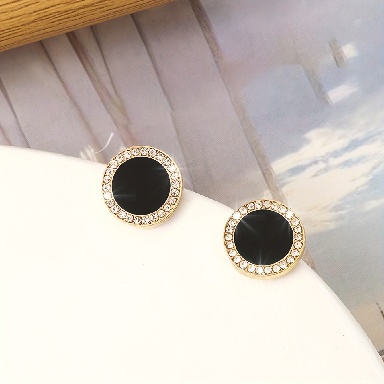 

Tiny Delicate Round Stud Earrings Alloy Jewelry Embellished With Rhinestones Vintage Simple Style For Women Daily Casual