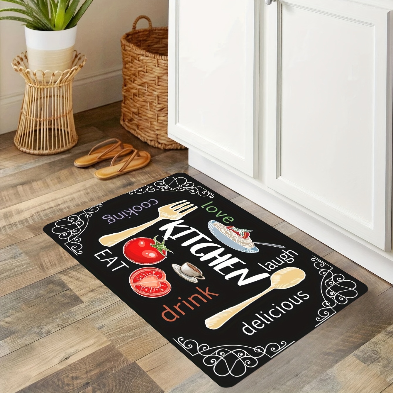 Non Slip Kitchen Rug with Digital Printed Letters