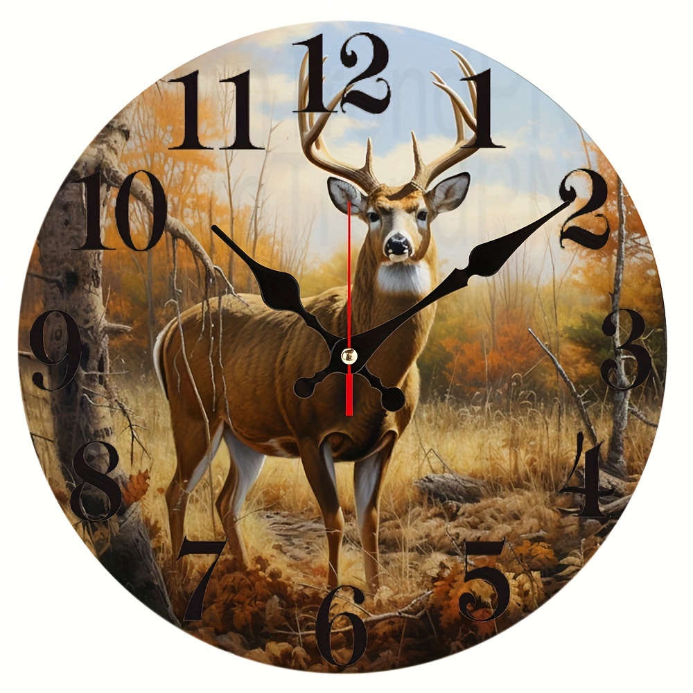 

1pc Big Round Silent Wall Clock Hunting Decor Wildlife Animal Art Elk Cabin Battery Operated Quartz Acrylic Print Watch Deer Hunting Gifts Aa Battery (not Included)