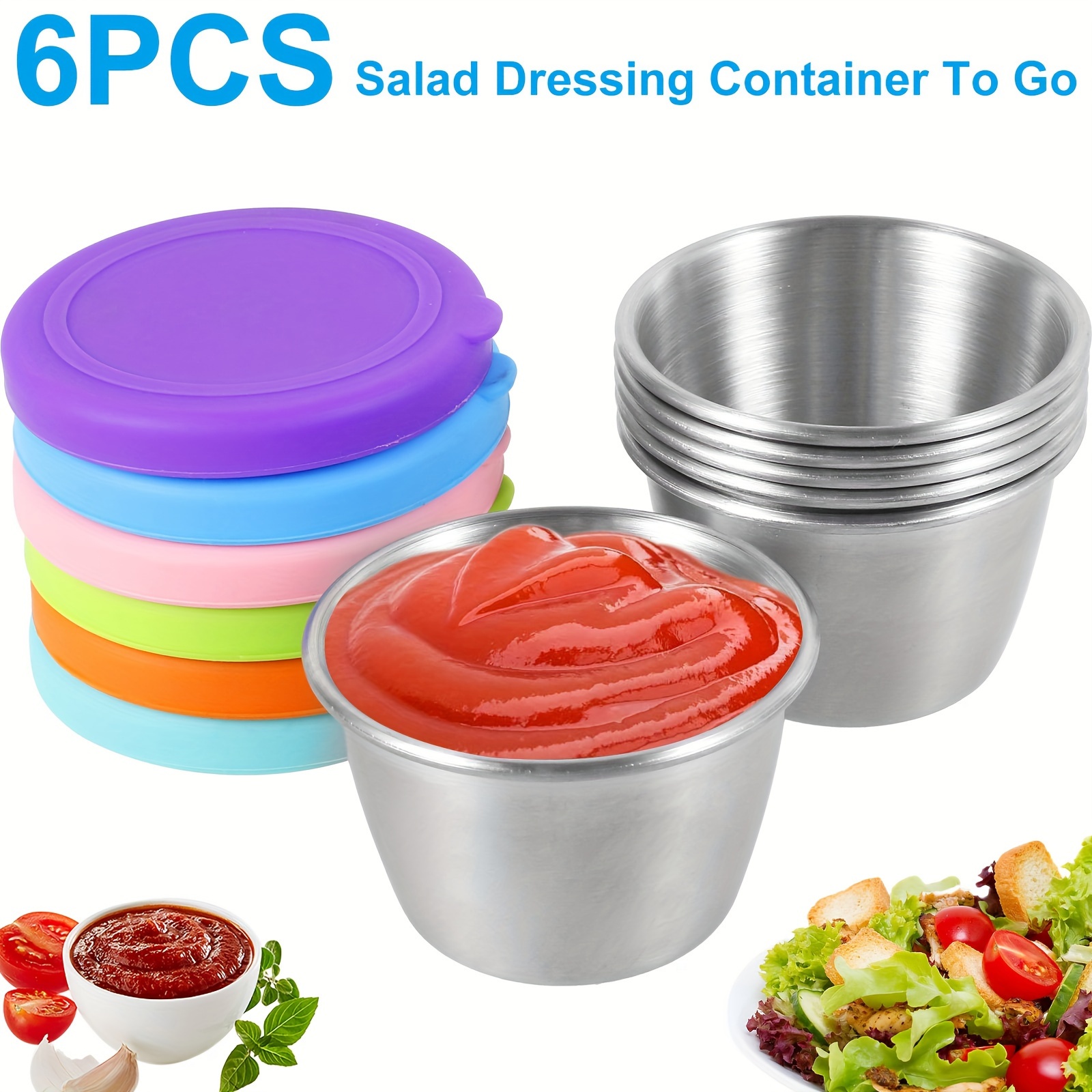 6Pcs Salad Dressing Containers 1.6oz Reusable Small Condiment Cup Containers  with Lids Stainless Steel Travel Dipping Sauce Cups - AliExpress