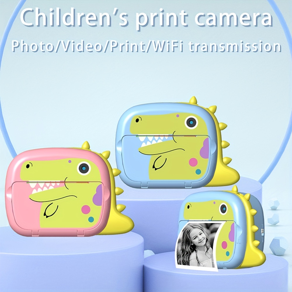 WQ Cámara para niños, impresión instantánea, cámara de impresión digital de  dinosaurio 1080P para niños con doble lente, cámara de video selfie con