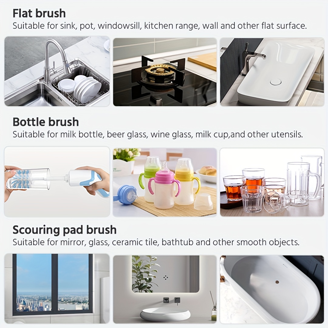 4-in-1 cordless electric cleaning brush, suitable for many scenes in  bathrooms and kitchens