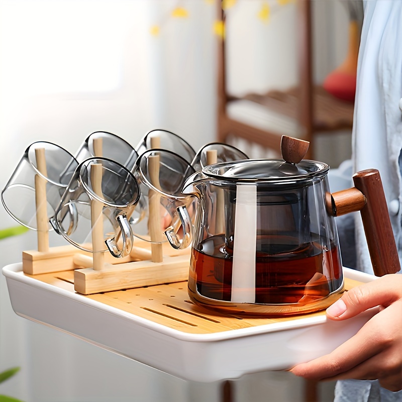 Glass Teacup with Infuser and Lid, Glass Tea Mug, Big Tea Cup with Wood  Handle for Loose Leaf Tea