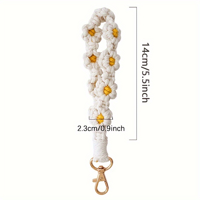 Daisy Flower Keychain Boho Wrist Lanyard Woven Phone Charms Key Ring for  Women