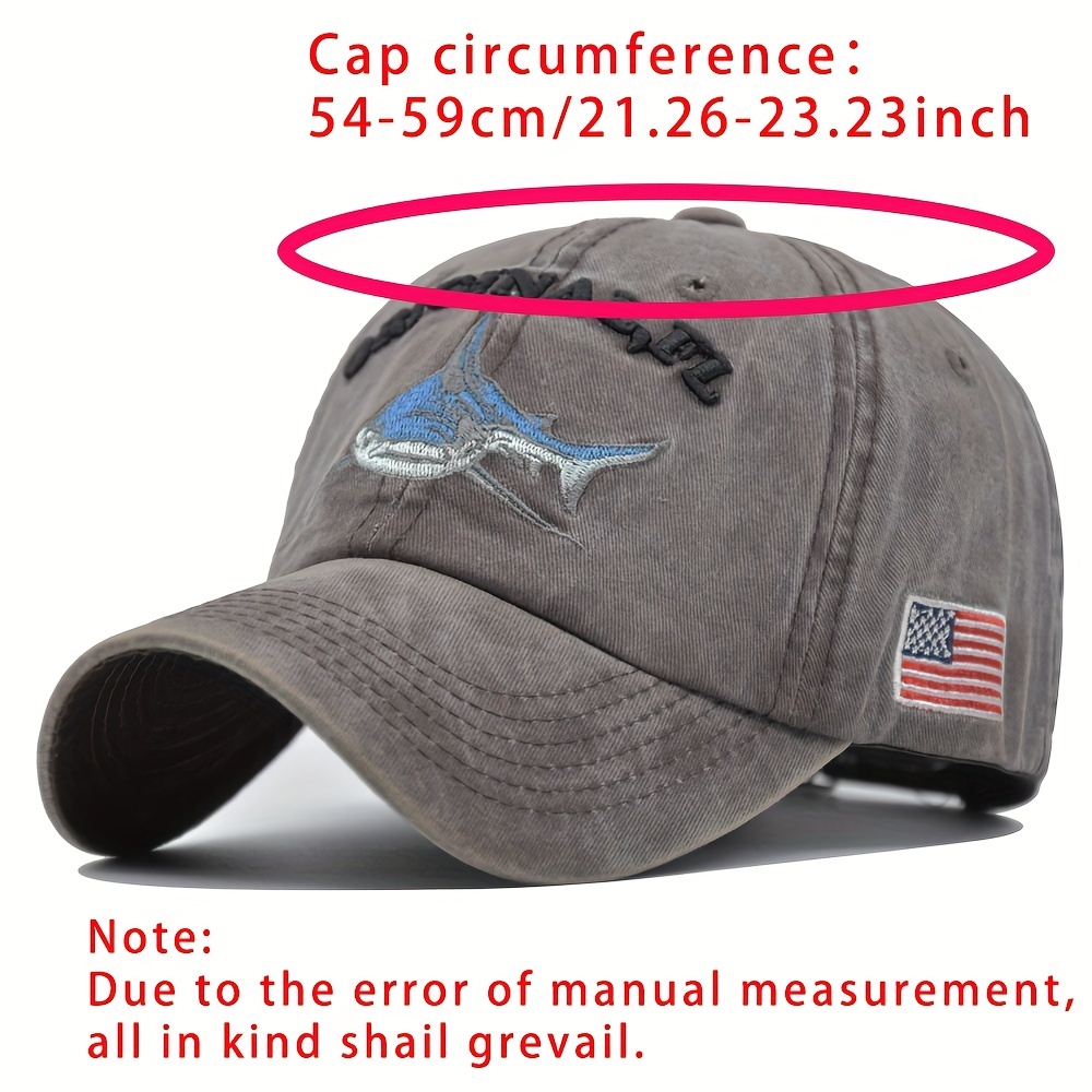 Distressed Shark Embroidery Baseball Cap Vintage Sun Hat