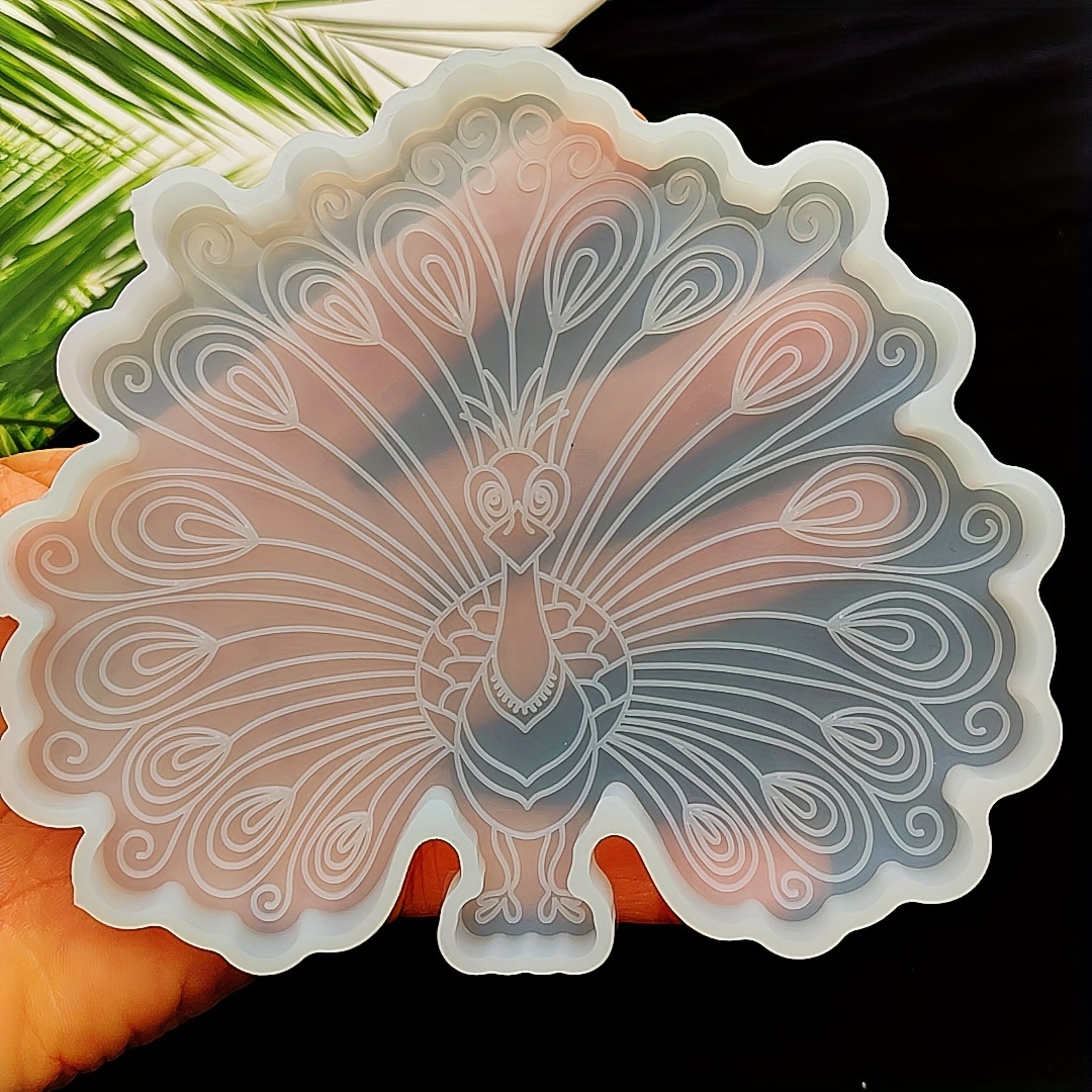 New Peacock Coaster Silicone Mold Tea Water Ornament Peacock Creative Desktop Ornament Peacock Coaster Resin Casting Mold Mirror 2 Styles Optional Resin Craft Mold Peacock Pattern