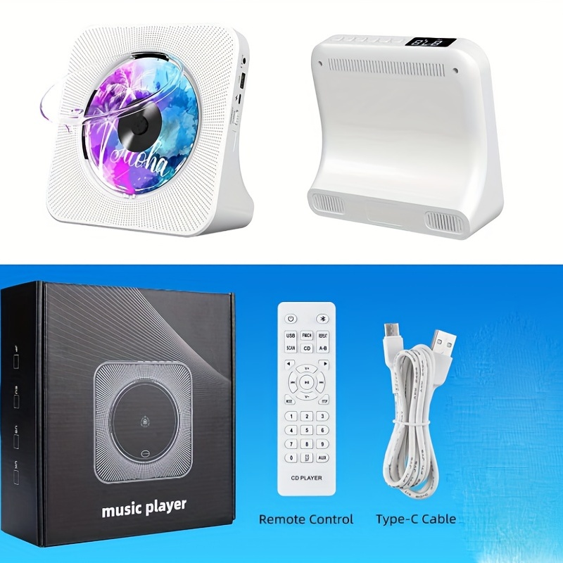 Boombox reproductor de CD portátil con Bluetooth, radio FM, reproducción de  MP3 USB, entrada auxiliar, conector para auriculares, compatible con