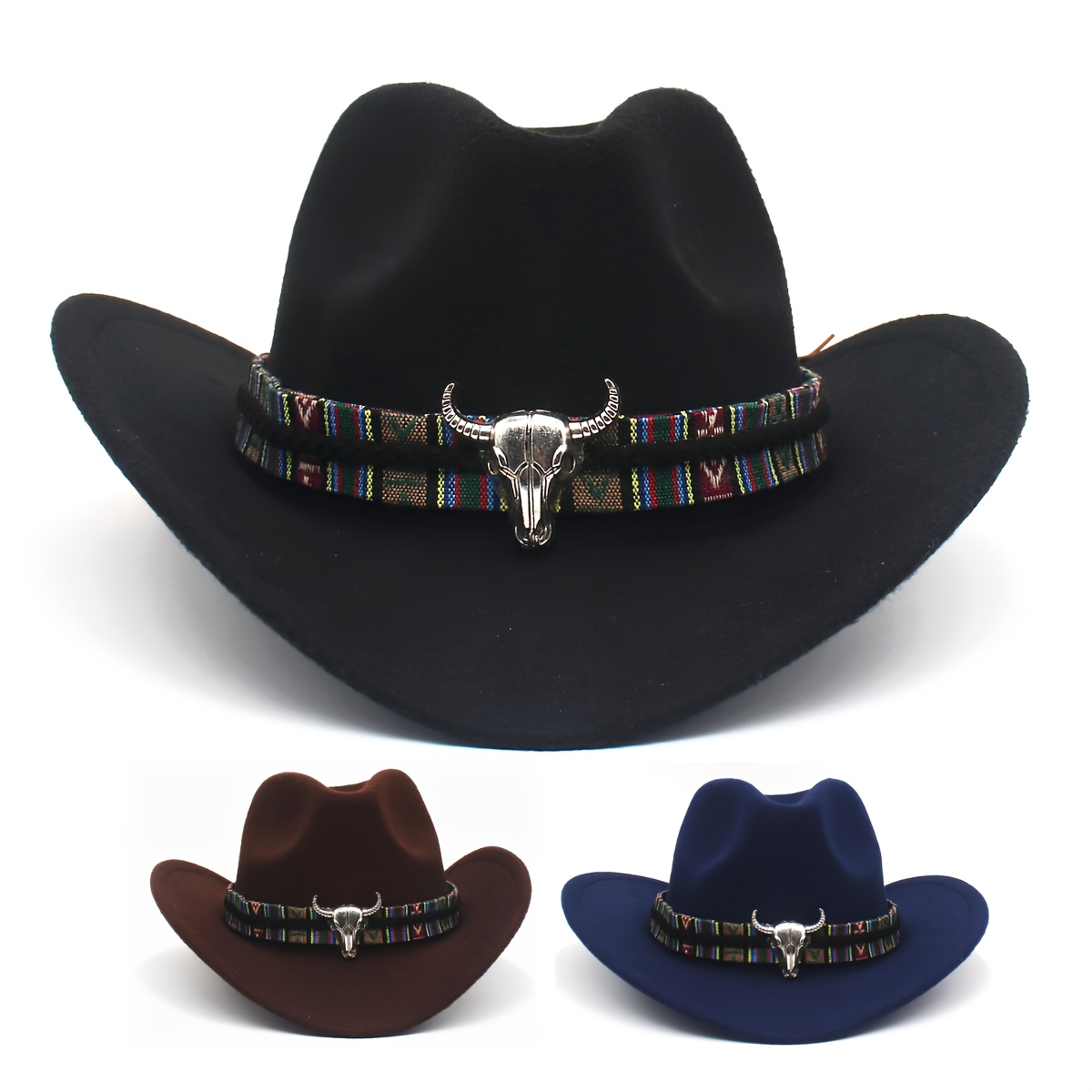 Classic Western Cowboy Hats Men Bull Decor Jazz Hat Ethnic - Temu