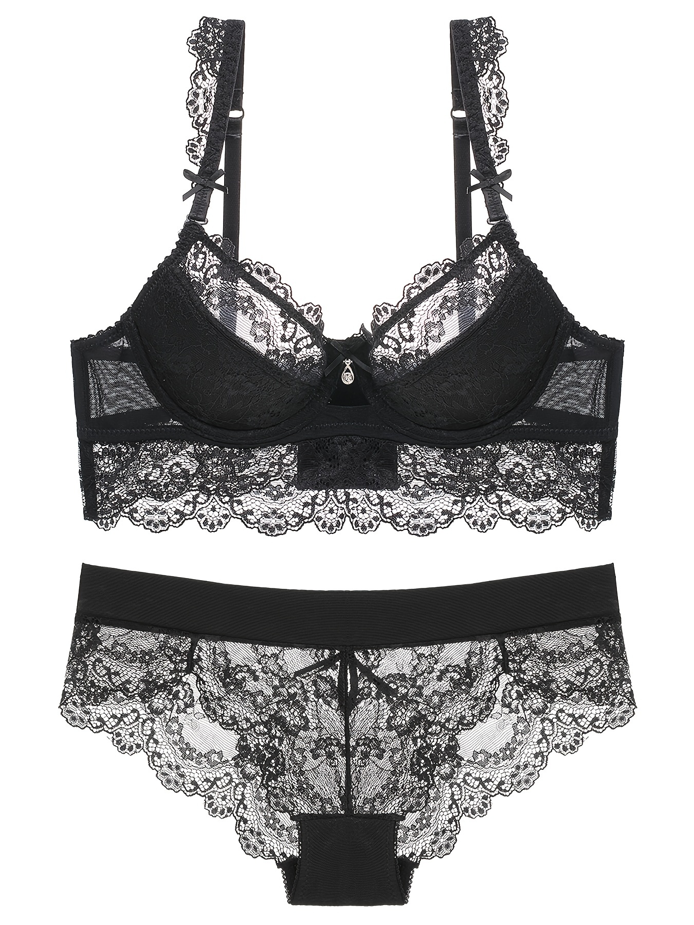 Sewing & Craft, Cotton Lace Net Lingerie Set (Black), Bra & Panty