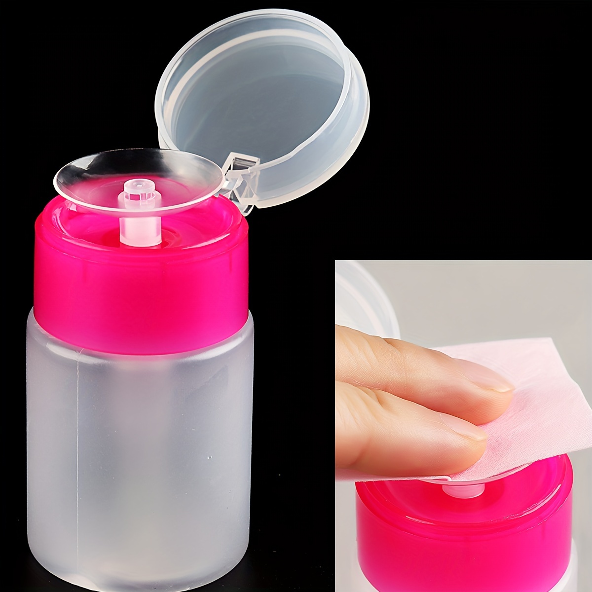 

1pc Portable Nail Polish Remover Pump Dispenser Bottle, 200ml, Pink And Transparent Plastic, Empty, Lockable Push-down Pump, With Lid, For Makeup & Beauty Salon