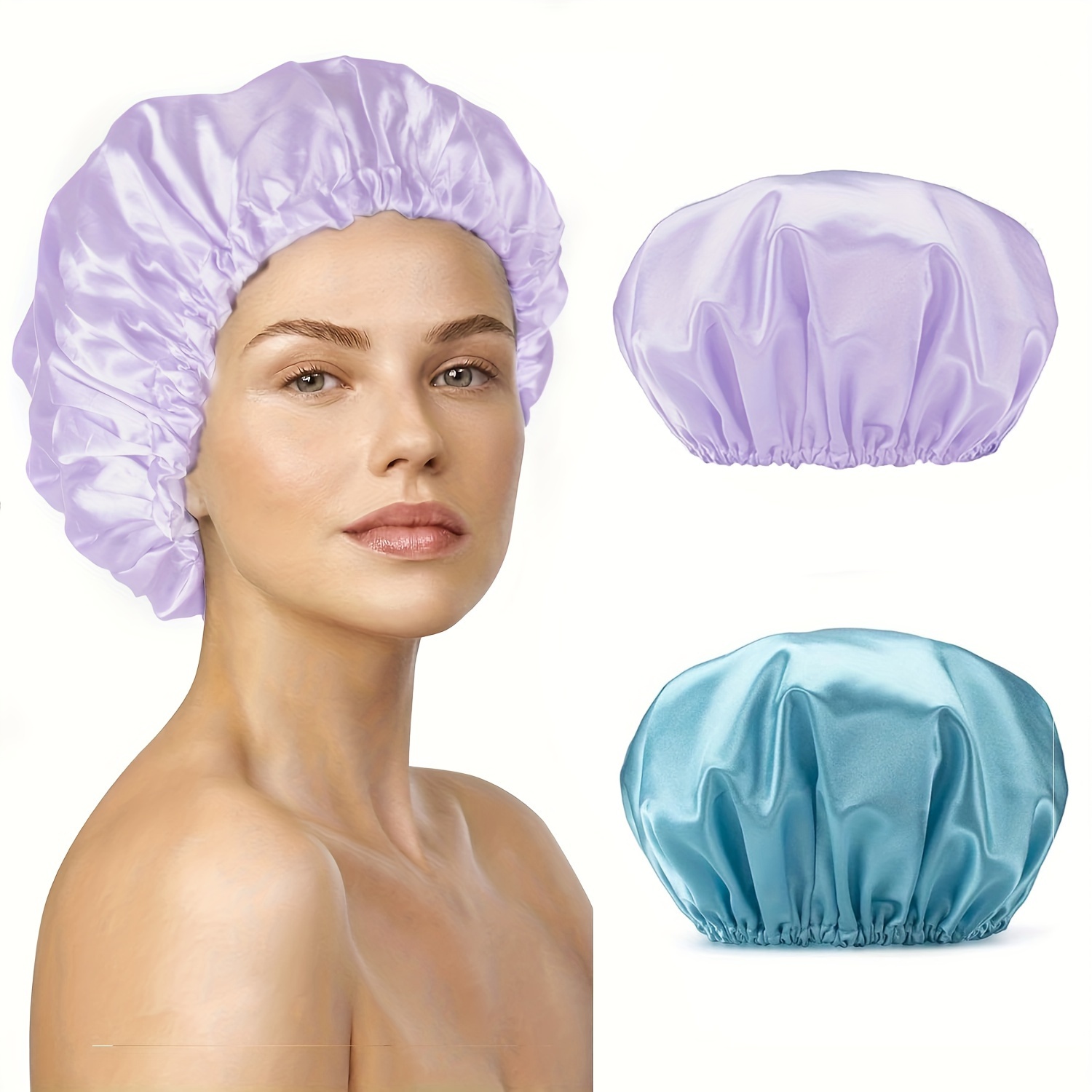 Bonnet de douche imperméable en satin pour femme Accessoires de bain Bonnet  de douche multiple Résistant à la poussière Réutilisable Pour cheveux