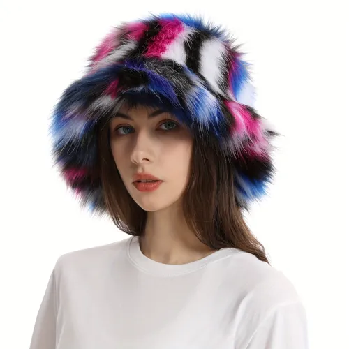 Women Faux Fur Bucket Hat - Temu
