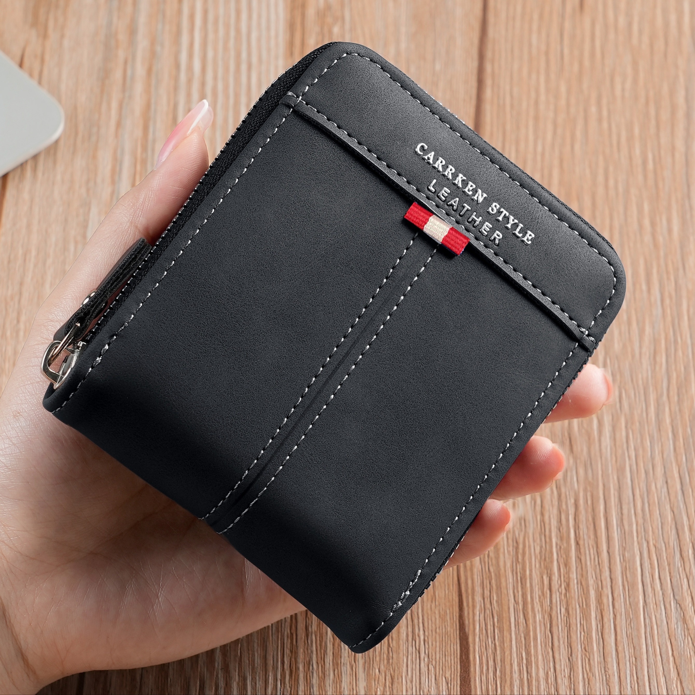 

Men's Fashion Zipper Card Holder Short Wallet Pu Leather Large Capacity Card Holder Vintage Multifunctional Card Bag Coin Purse