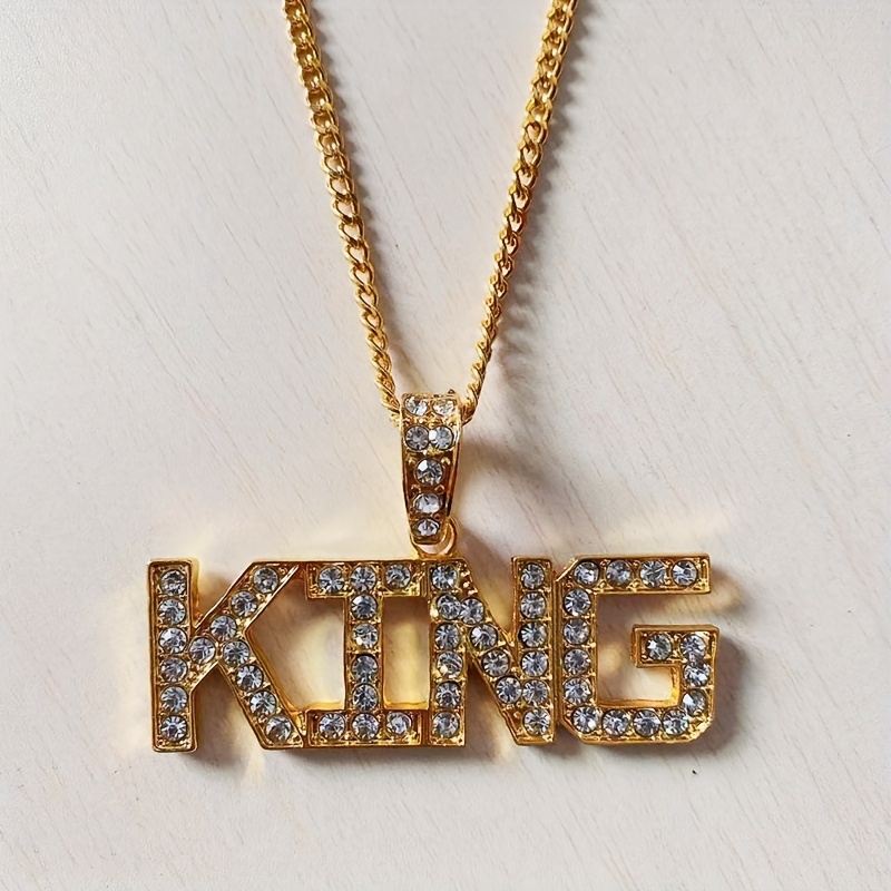 Image of Fashion Cuban Chain Men Women Hip Hop Letter King Pendant Necklace Jewelry