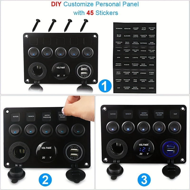 5 Gang Multi Function Rocker Switch Backlit Dual Usb Charger