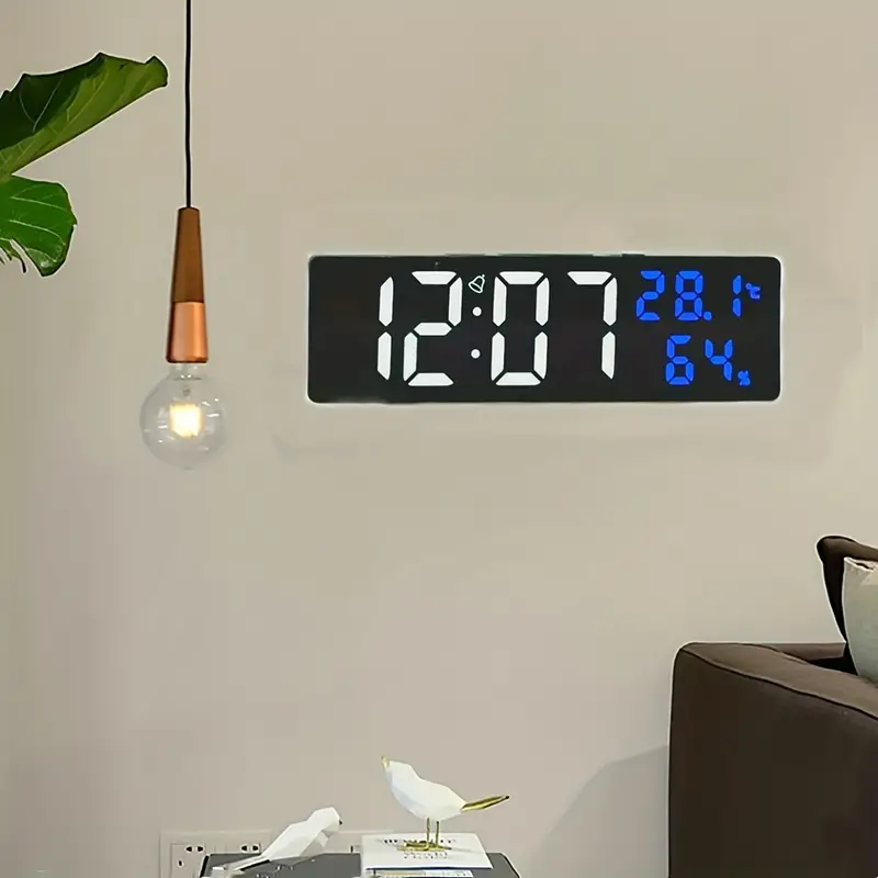 1pc 9 Pouces Grand Horloge Murale Numérique En Acrylique Affichage De La  Température Et De L'humidité Mode Nuit Alarme De Table 12/24H 3 Modes  D'affichage Horloge LED Électronique - Temu Belgium