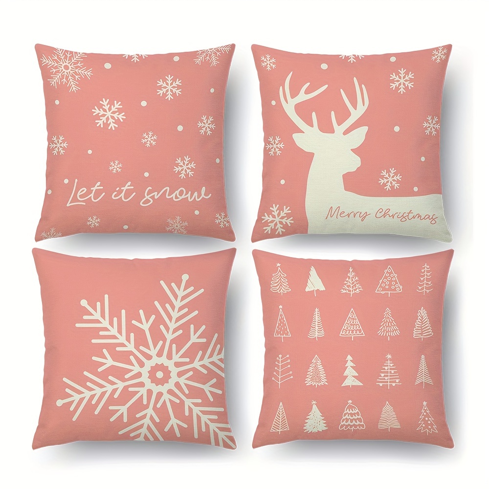 4pcs Pink Christmas Pillow Covers, Farmhouse Christmas Decorations