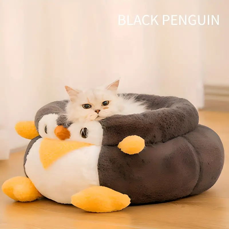 plush cute penguin duck shape cat nest four seasons universal detachable and washable cat sleeping mat pet bed for indoor cats details 2