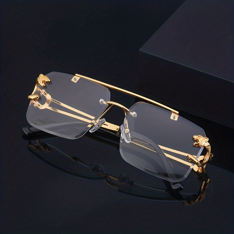 Rimless Double Bridges Sunglasses Trendy Square Metal Sunglasses Golden  Leopard Design Temples Sunglasses For Men Women Outdoor Party Driving  Decors Ideal Choice For Gifts, Today's Best Daily Deals