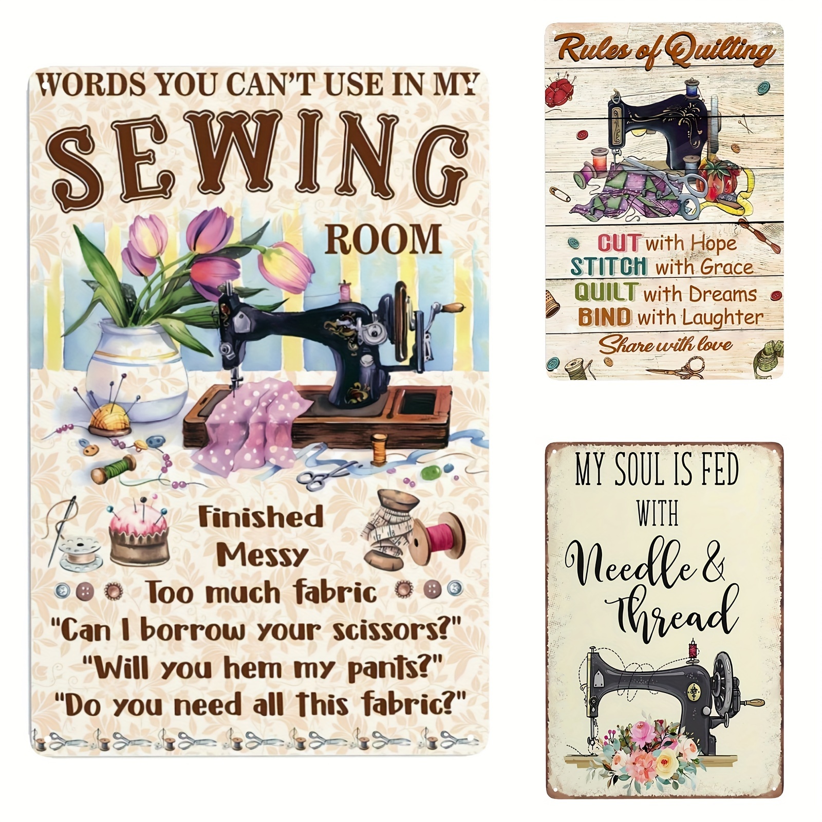 Vintage Metal Tin Sign,Sewing Room Poster, in My Sewing Room Thou