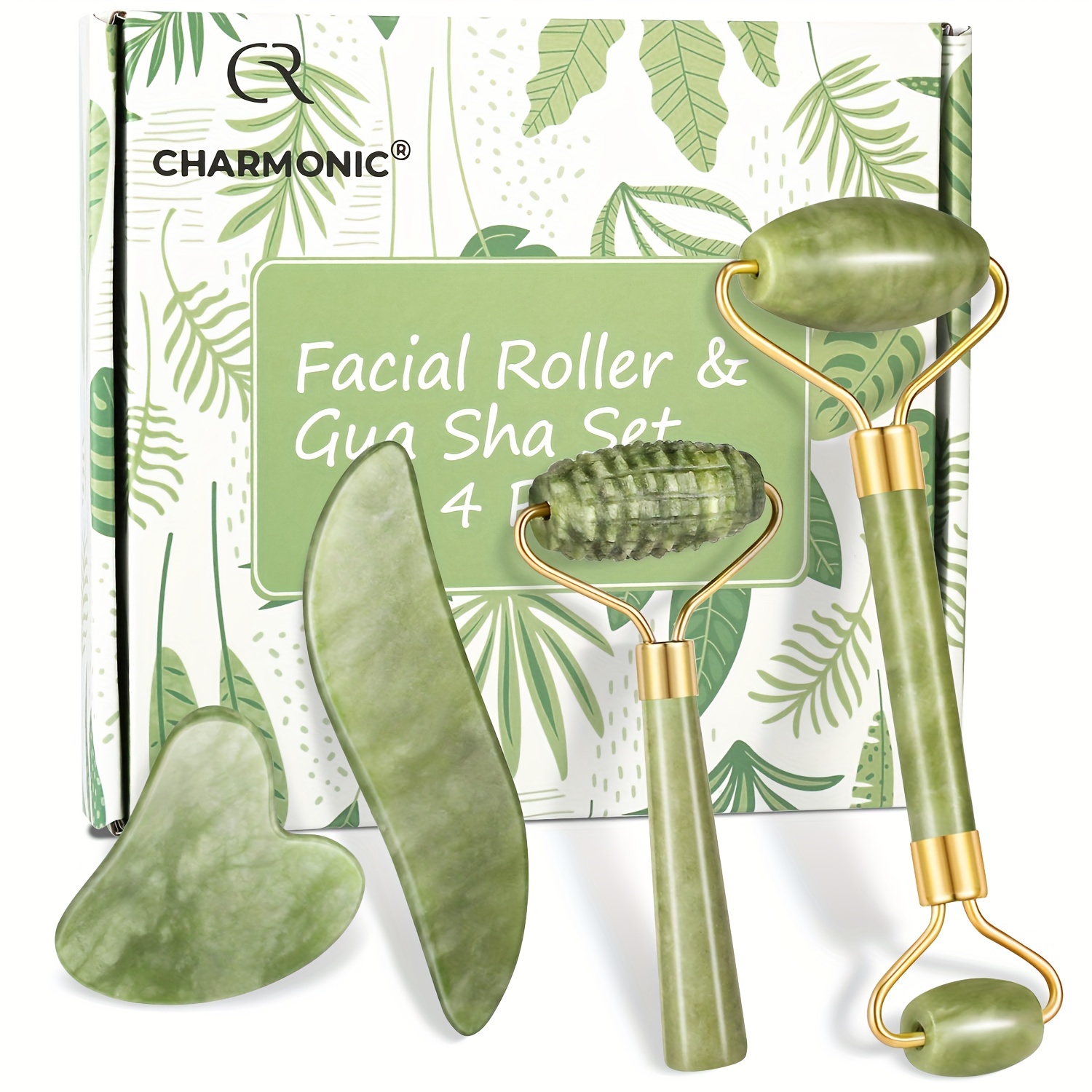 

4pcs Jade Roller & Gua Sha, Facial Roller Massager With Gua Sha Scraping Tool, Jade Stone Massager For Face And Neck - Mother's Day Gift - Facial Care Gifts For Mother