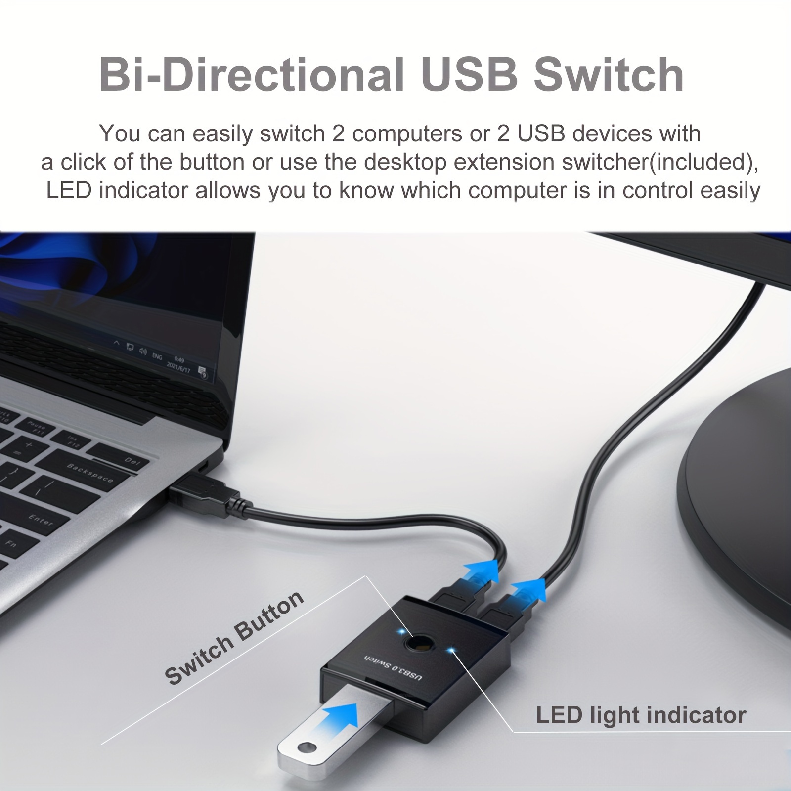 USB Switch Selector 2 Computers Sharing 4 USB 2.0 Devices KVM Switcher Hub  Adapter for Mouse, Keyboard, Scanner, Printer, with One-Button Swap and 2