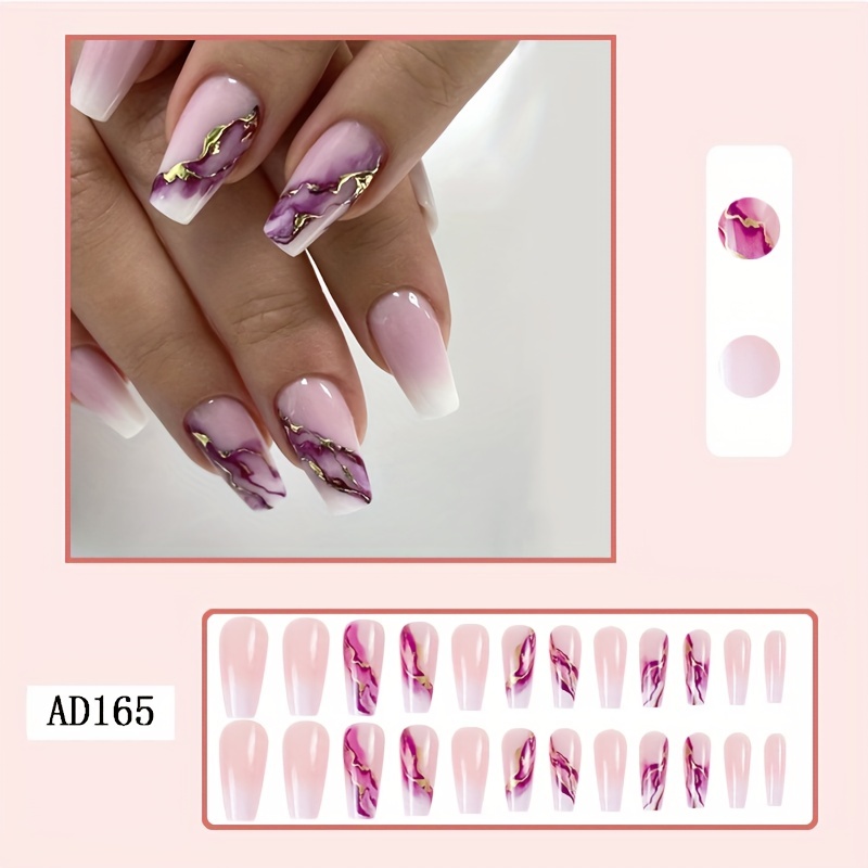 Gradient Fake Nails White Marble Print Press Nails - Temu