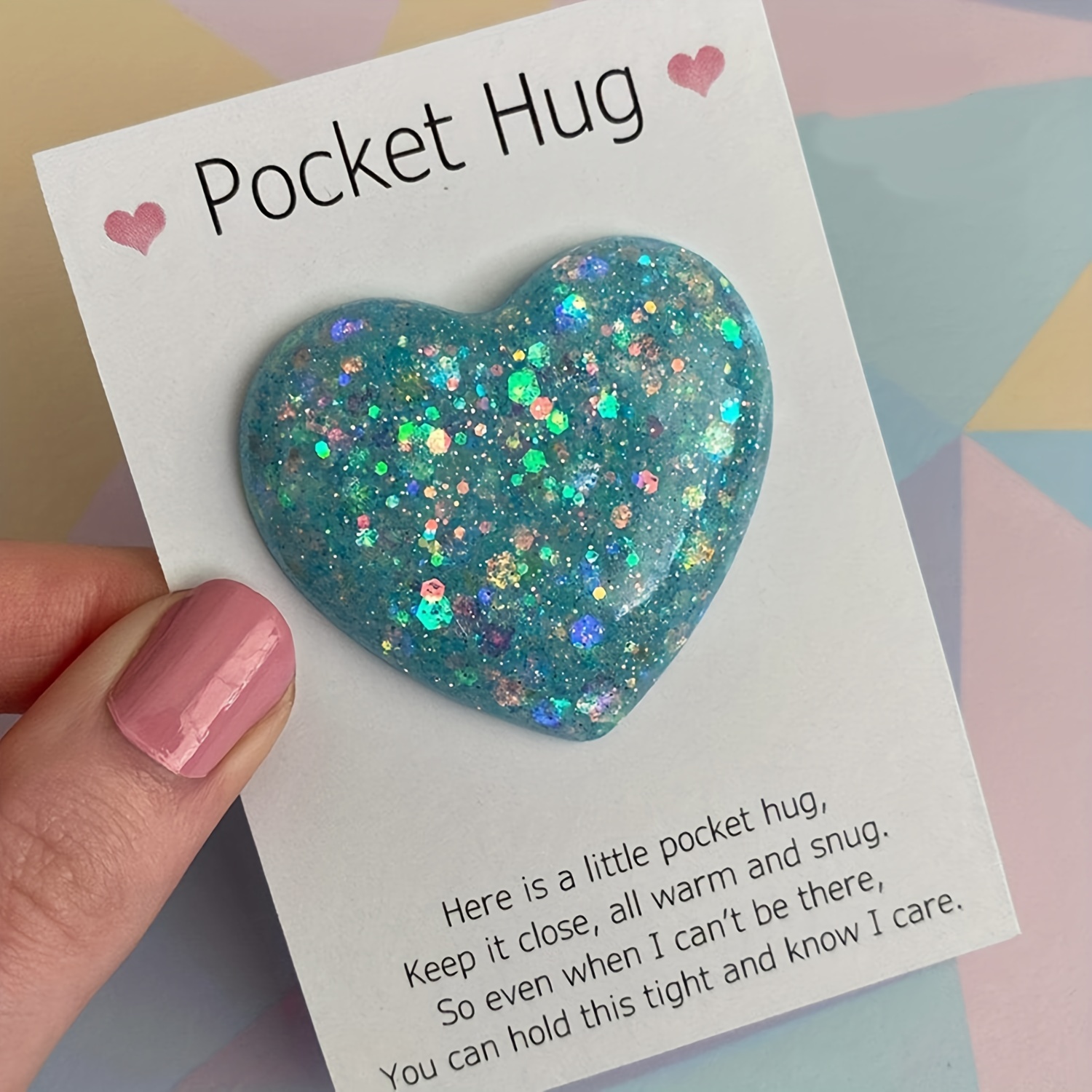 

1pc, Pocket Hugging Heart Pocket Hugging Love Gift Small Hug Decoration Glass Heart Glitter Heart Gift For Girls Women Valentine's Day, Birthday, Wedding, Party Favors