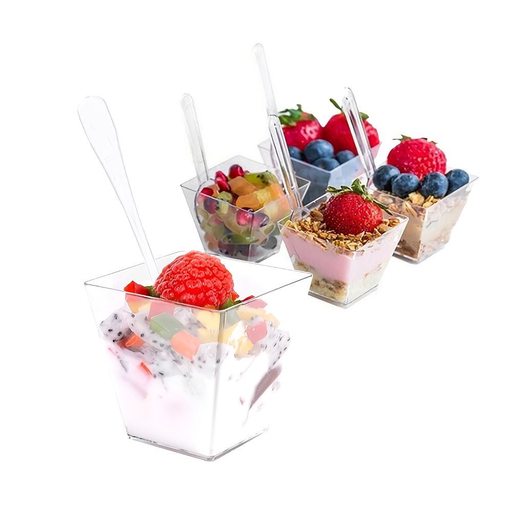50pcs Clear Plastic Cups With 50pcs Spoon 2oz 60ml Reusable Mini Dessert Cup Party Supplies