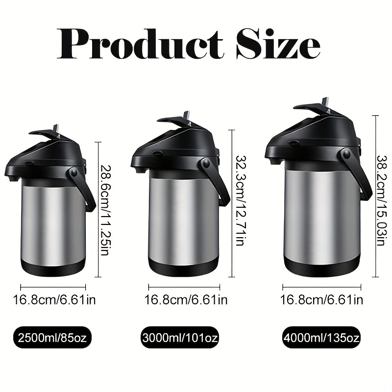 85 oz (2.5L) Coffee Carafe with Pump, Insulated Stainless Steel Coffee  Dispenser, Coffee Carafes for Keeping Hot/Cold, Hot Beverage Dispenser for