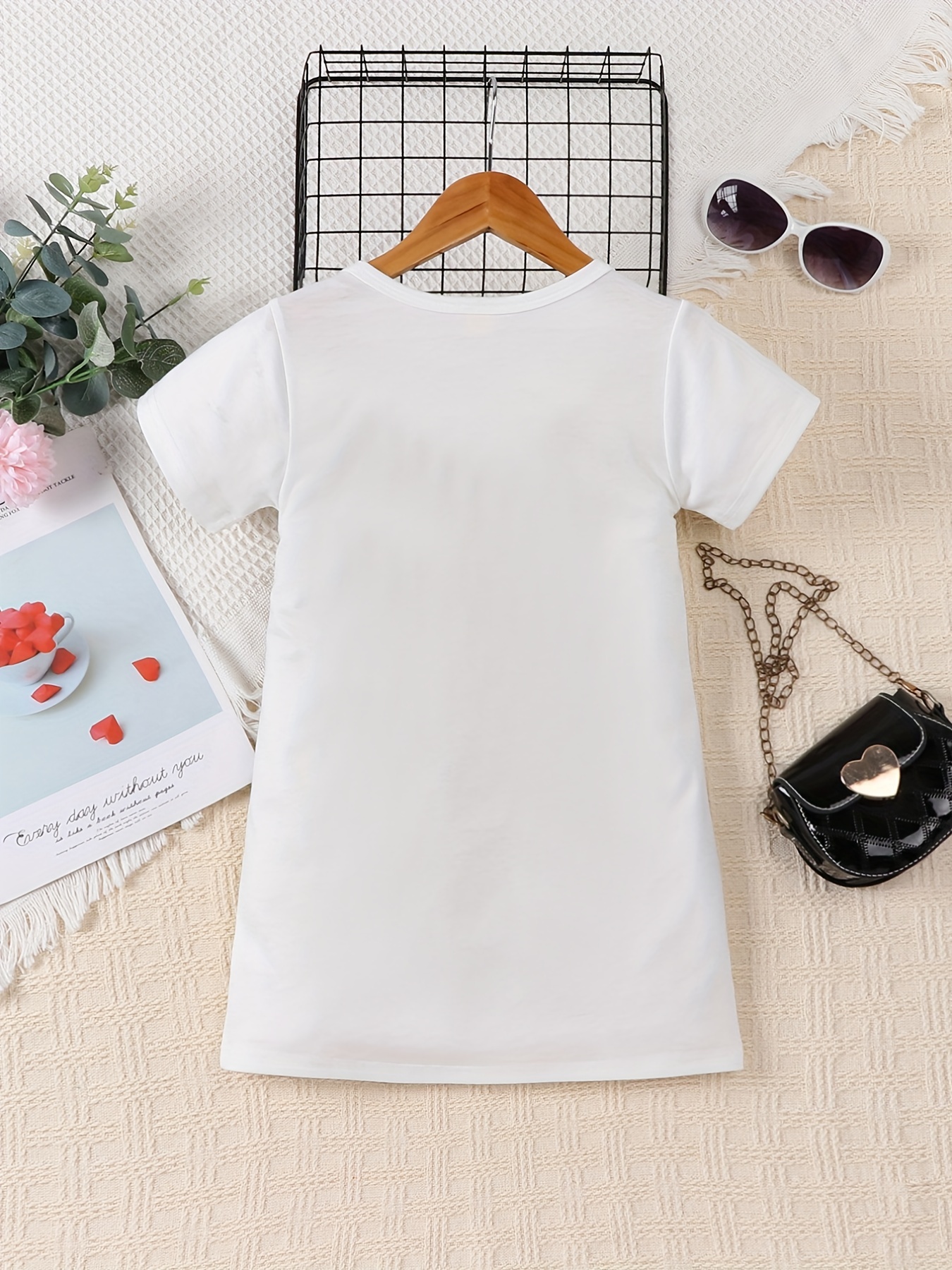 Girls Cat Print Short Sleeve Dress