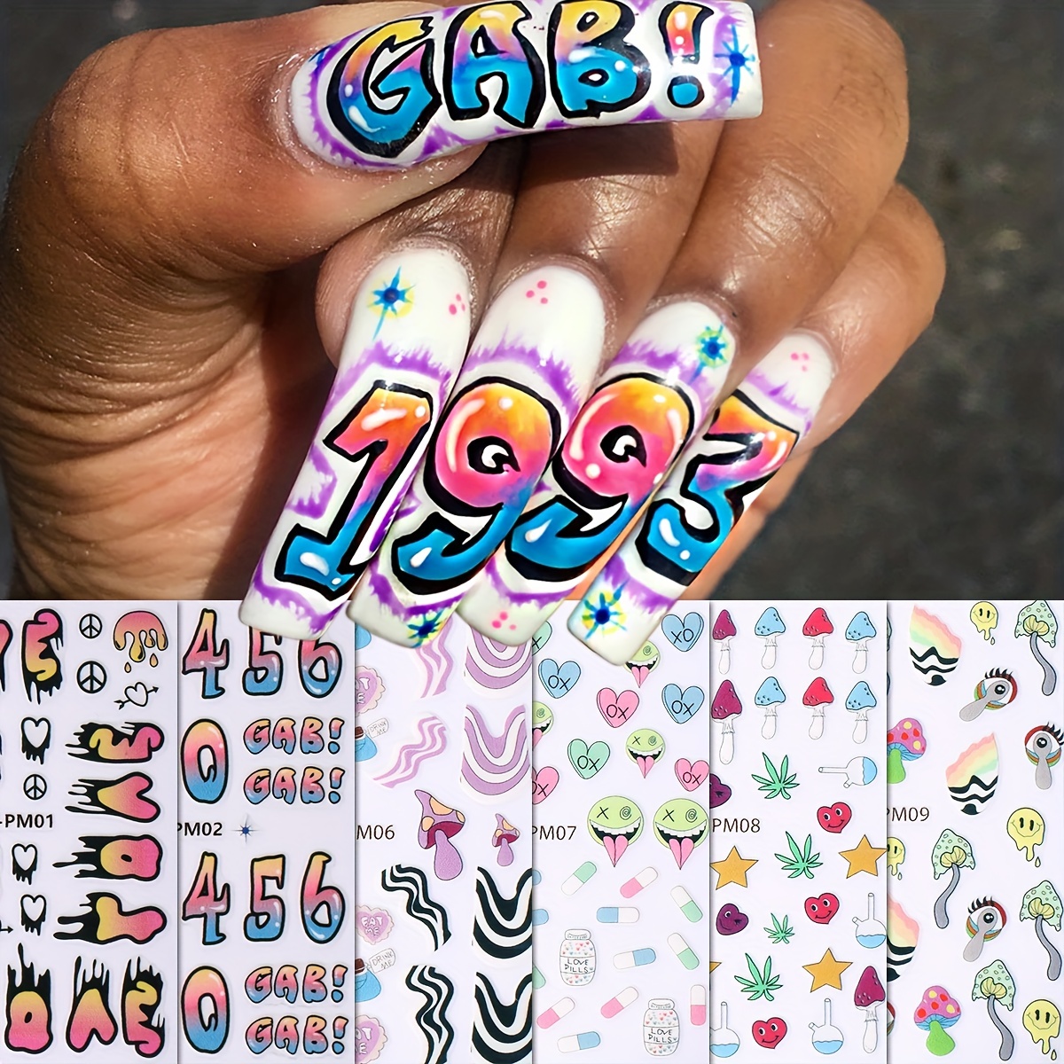 Wave Lines Nail Stickers, 3D Colorful Geometry Irregular Whirling Lines Nail  Decals Self-Adhesive