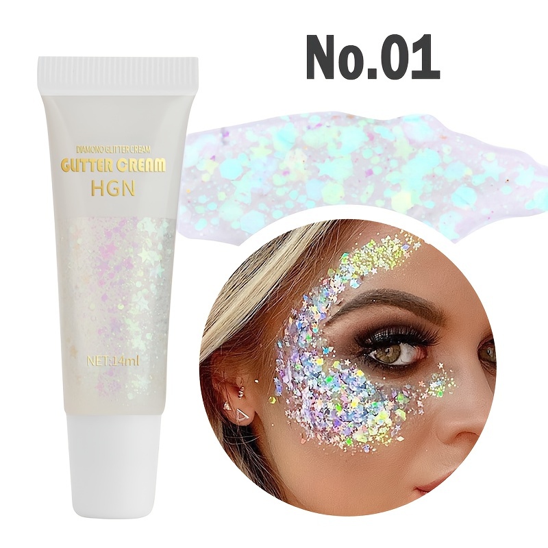 Body Glitter Holographic Chunky Glitter Gel for Festival Halloween Make-up  Face Glitter Liquid Hair Glitter for Women and Kids Easy to Use No Need  Glue Silver Glitter