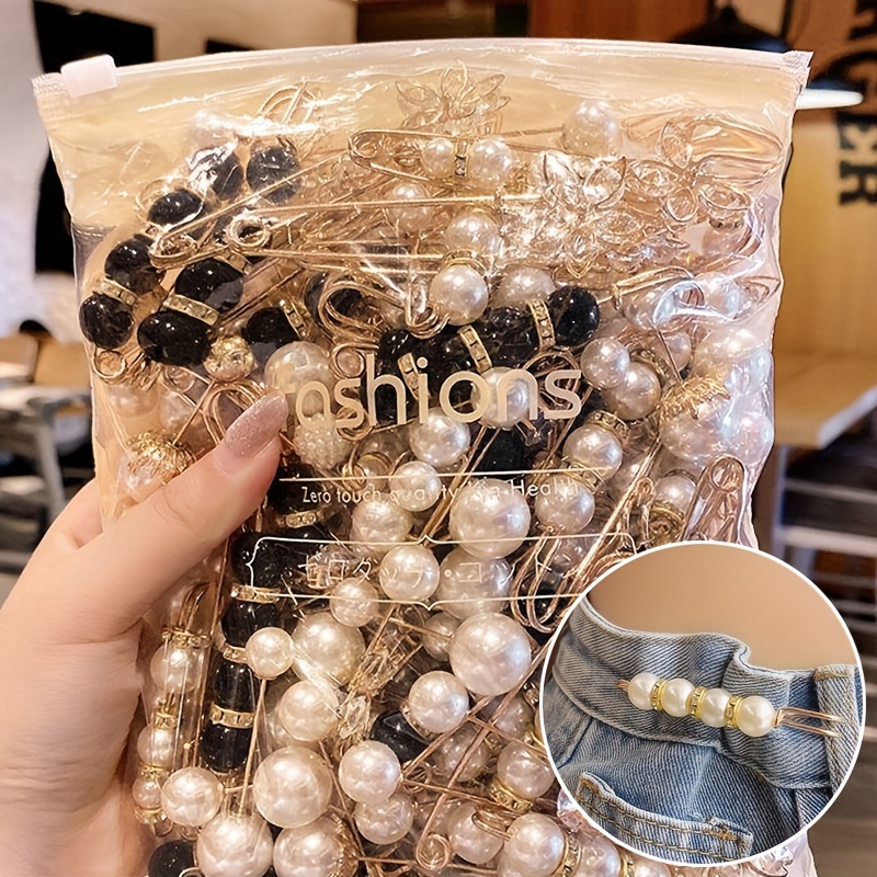 

20pcs Faux Pearls Beads Safety Pin Set Brooch Clothings Decoration Gift For Women (style Size Random Mixed)