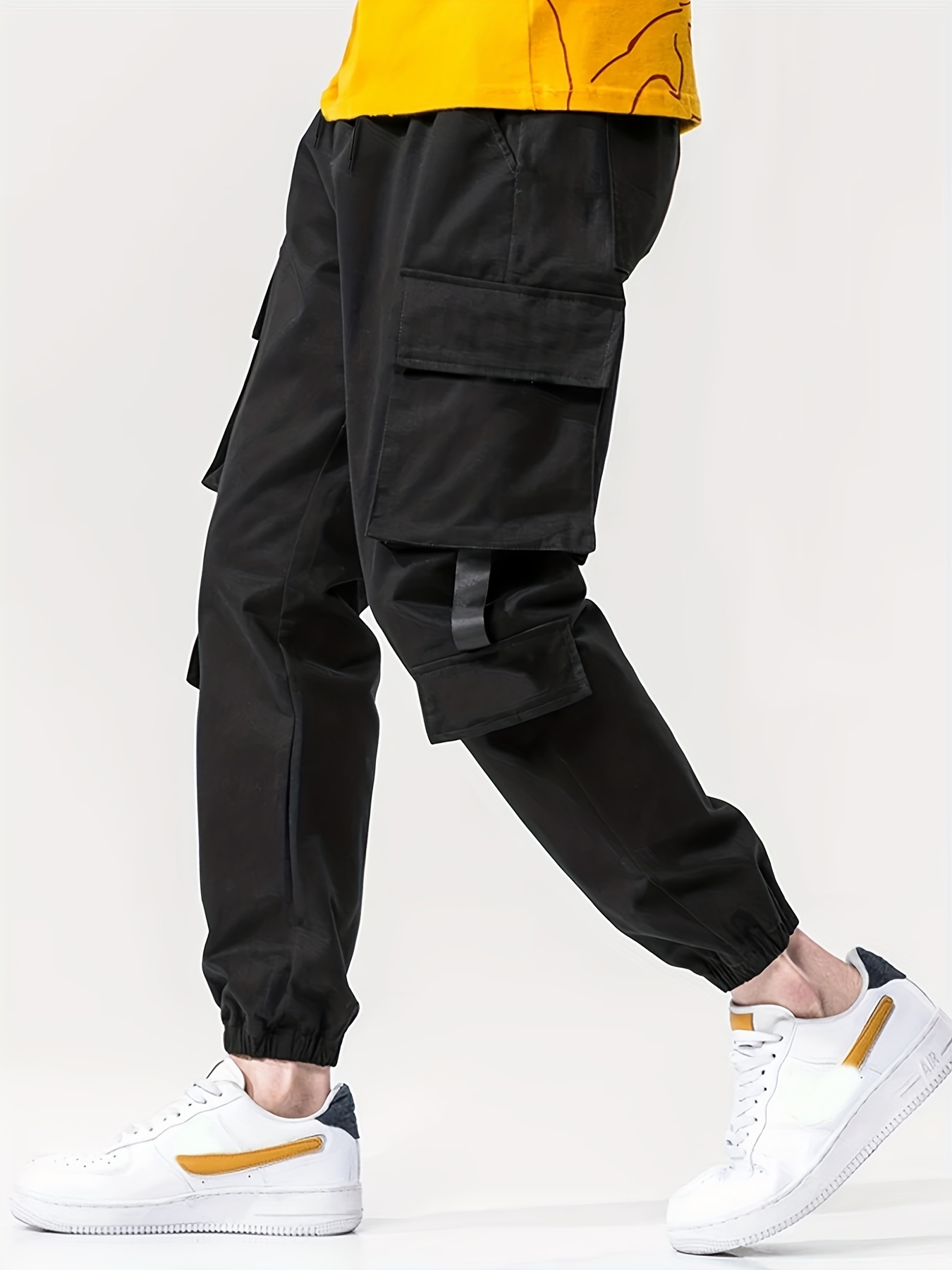 Plain Flap Pockets Sporty Pants Loose Fit Side Drawstring - Temu