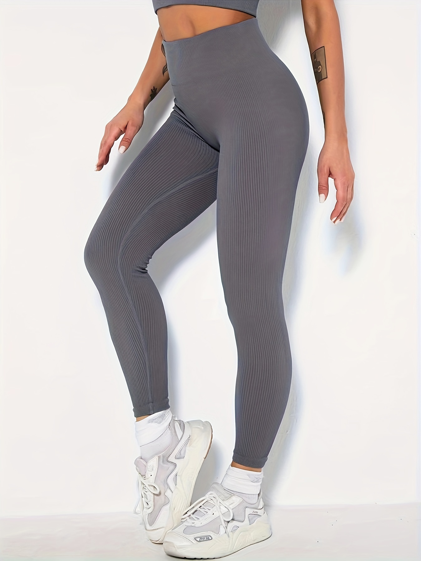 Grey Ribbed Seamless Leggings