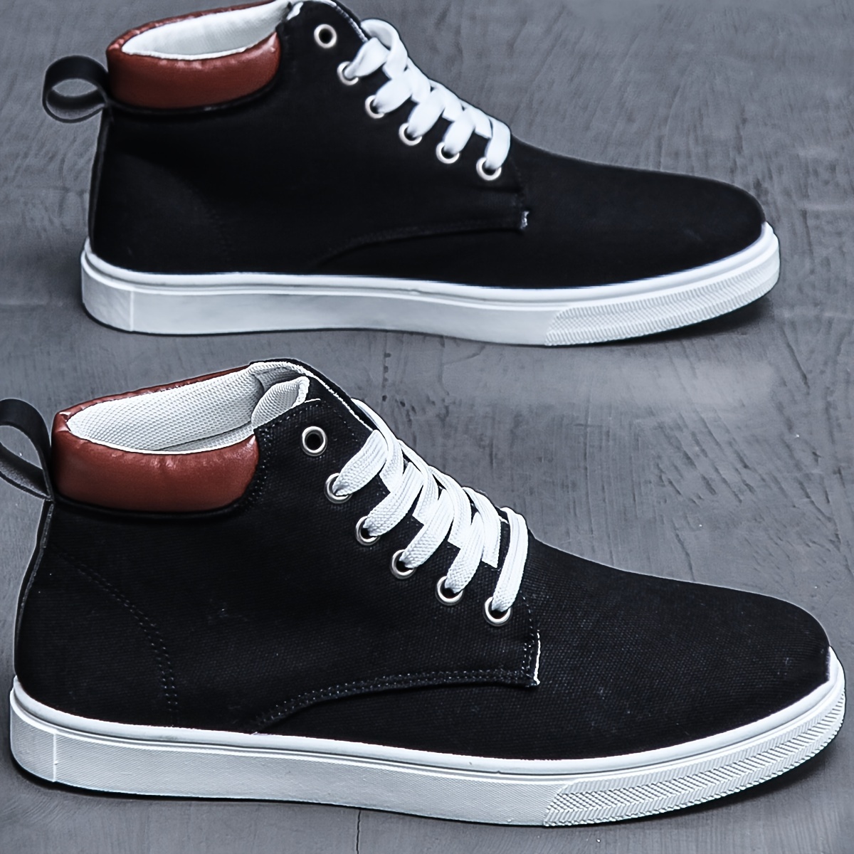 Canvas Skate Shoes With Good Traction Mens Lace Up High Top Sneakers