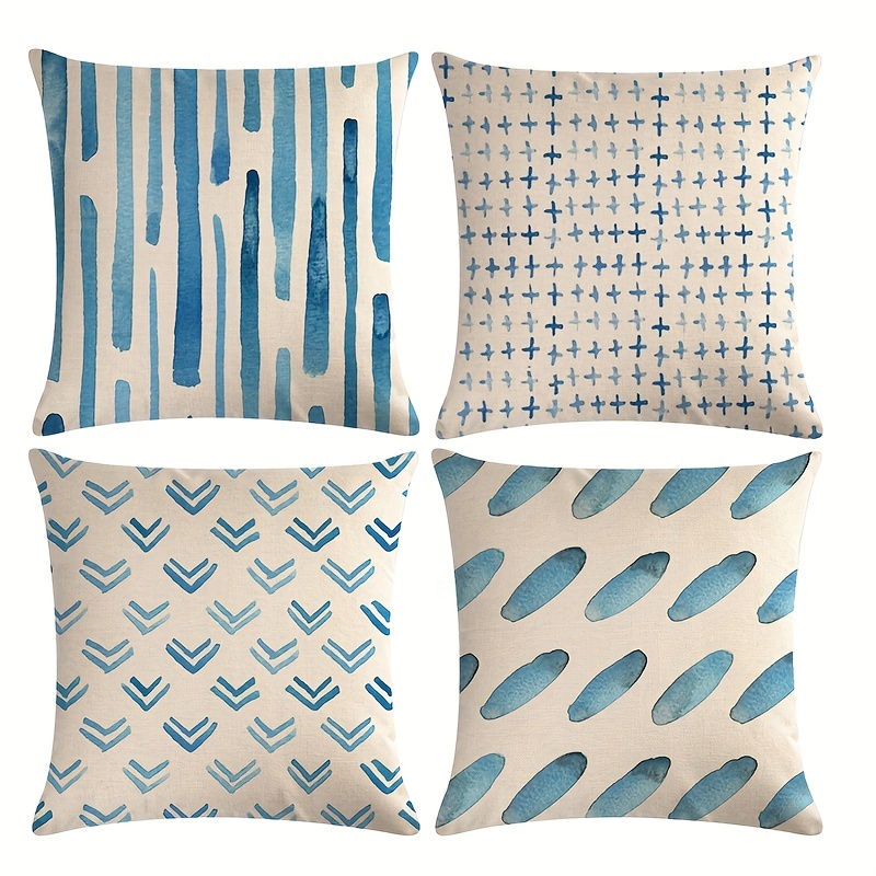4pcs Set Throw Pillowcases with Gradient Blue Line Geometric Pattern - 18x18in