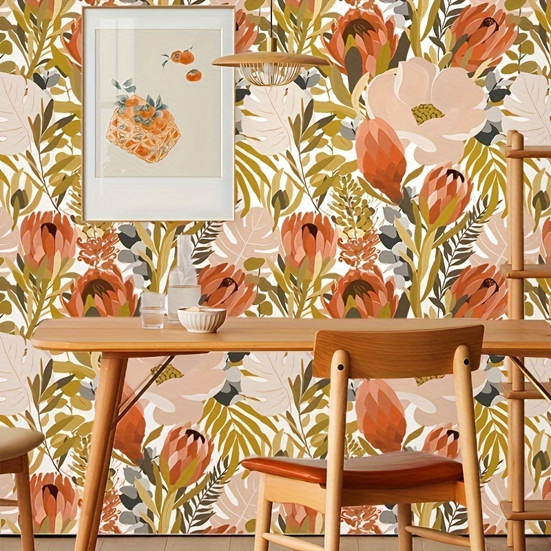 1 Roll Self-Adhesive Wallpaper, HAOKHOME Vintage Protea Flower Pattern  Contact Paper, Peel And Stick, Waterproof Removable Living Room Kitchen  Bedroom