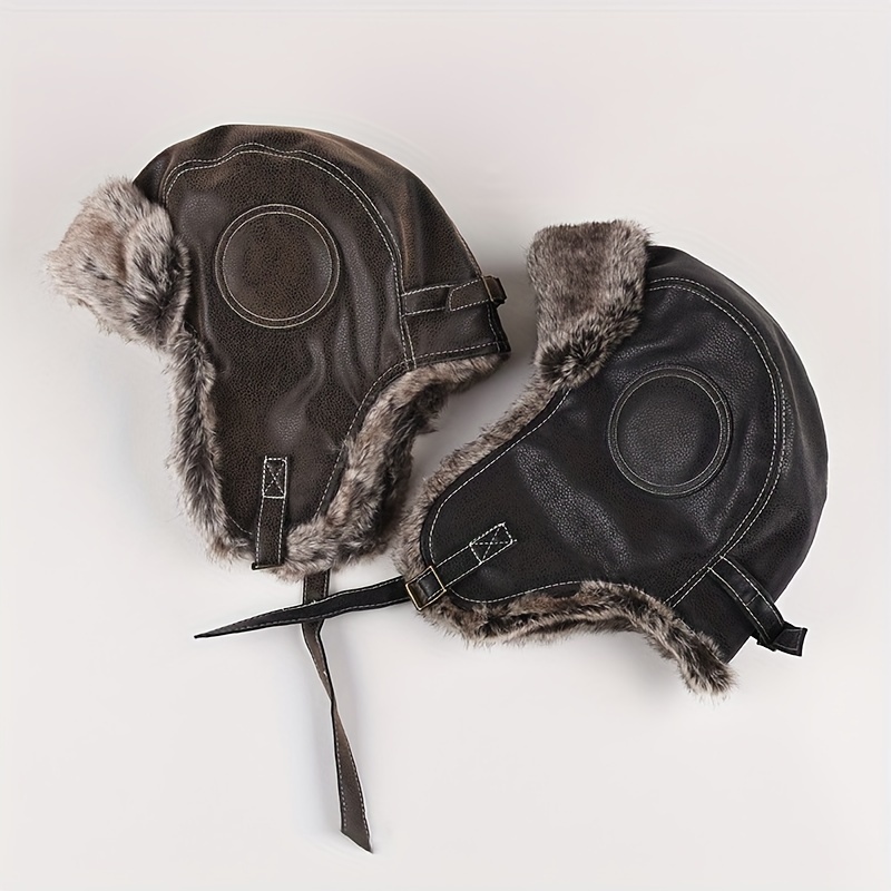 ShenMo Casquette en cuir pour homme hiver chaud protection des oreilles  pe-vent bonnet de ski (marron) 