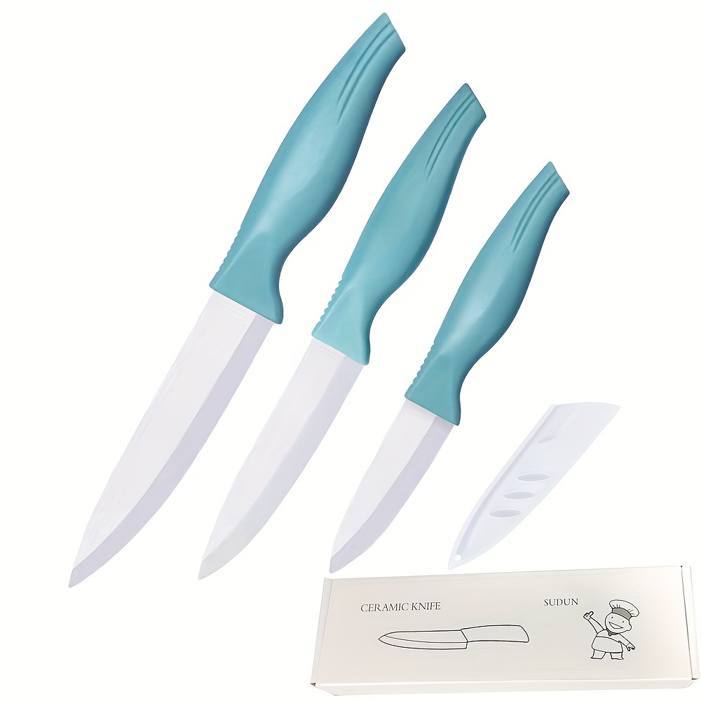 Pampered Chef 3 Paring Knives Kitchen Vegetable Knife blue orange lime  green