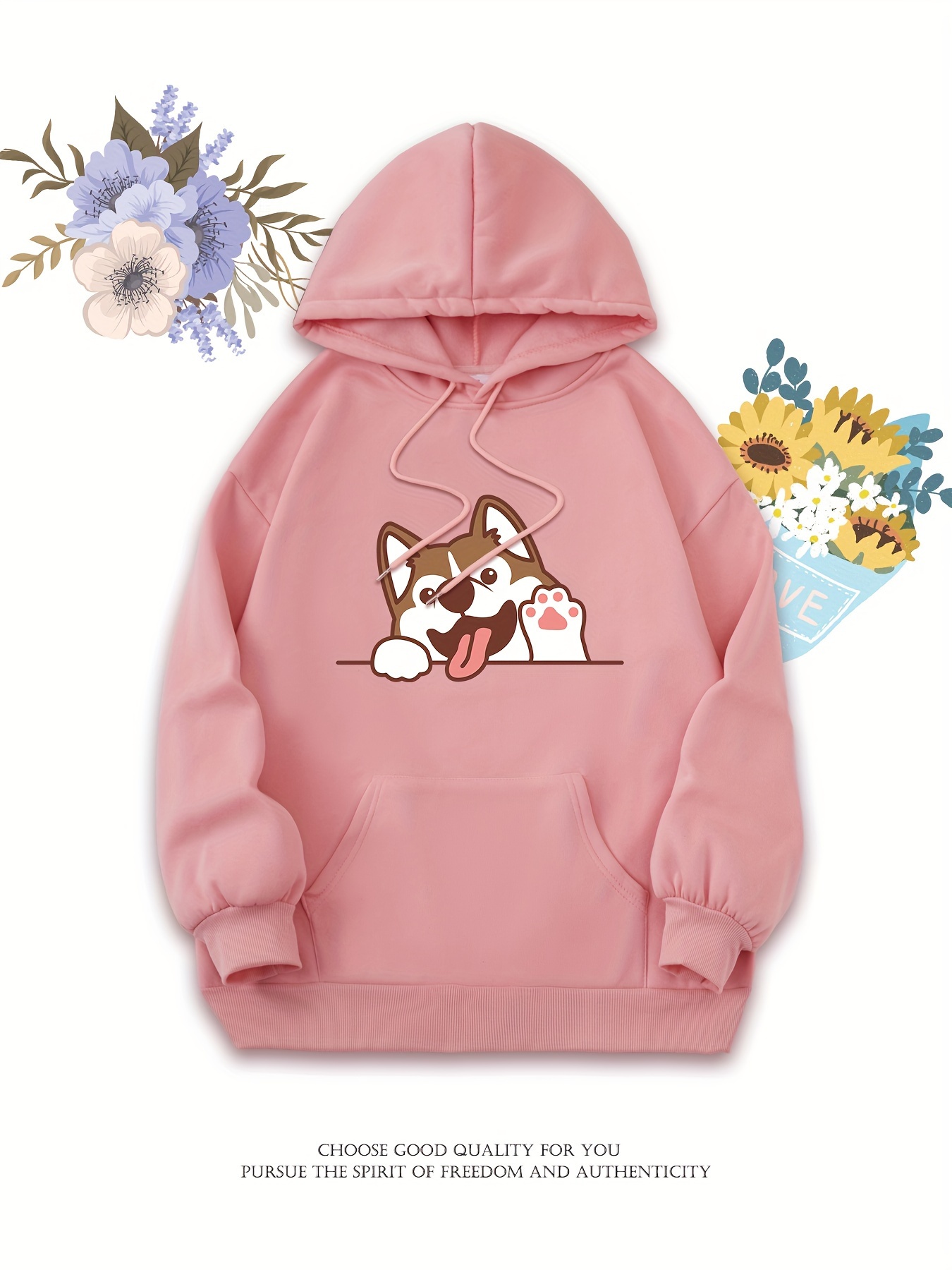 Dog Hoodie, Drawstring Pink