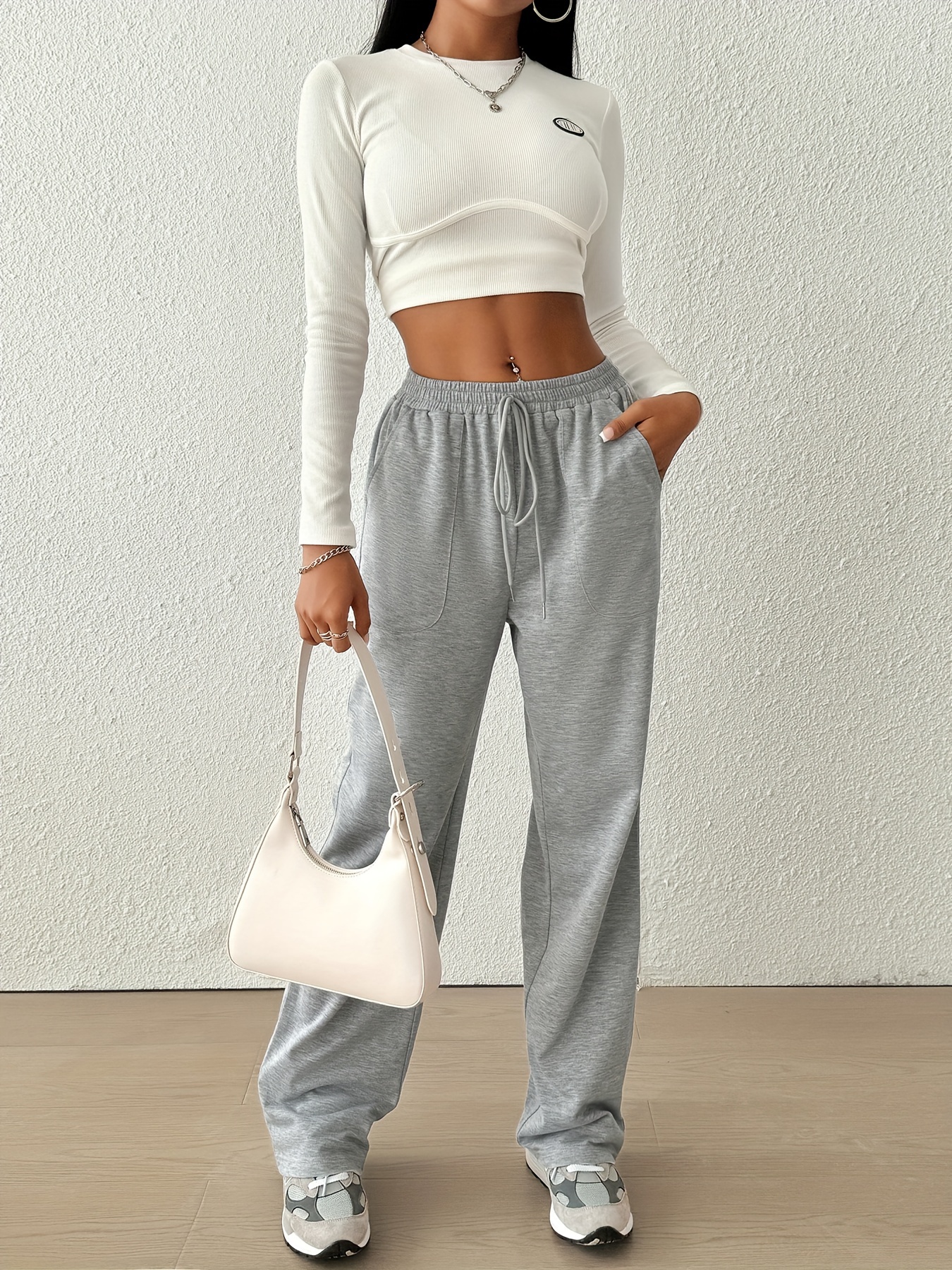 Two Pack Pants Solid Drawstring High Waisted Sweatpants - Temu
