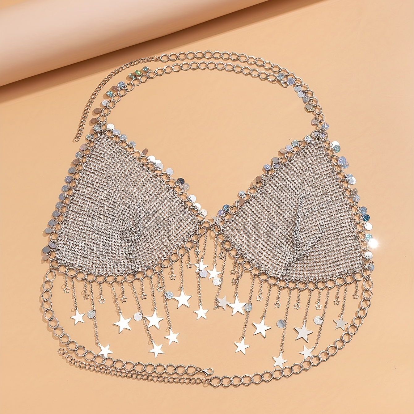 Tassel Rhinestone Chains Lingerie Bra Thong Women Sexy Bikini Crystal  Jewelry